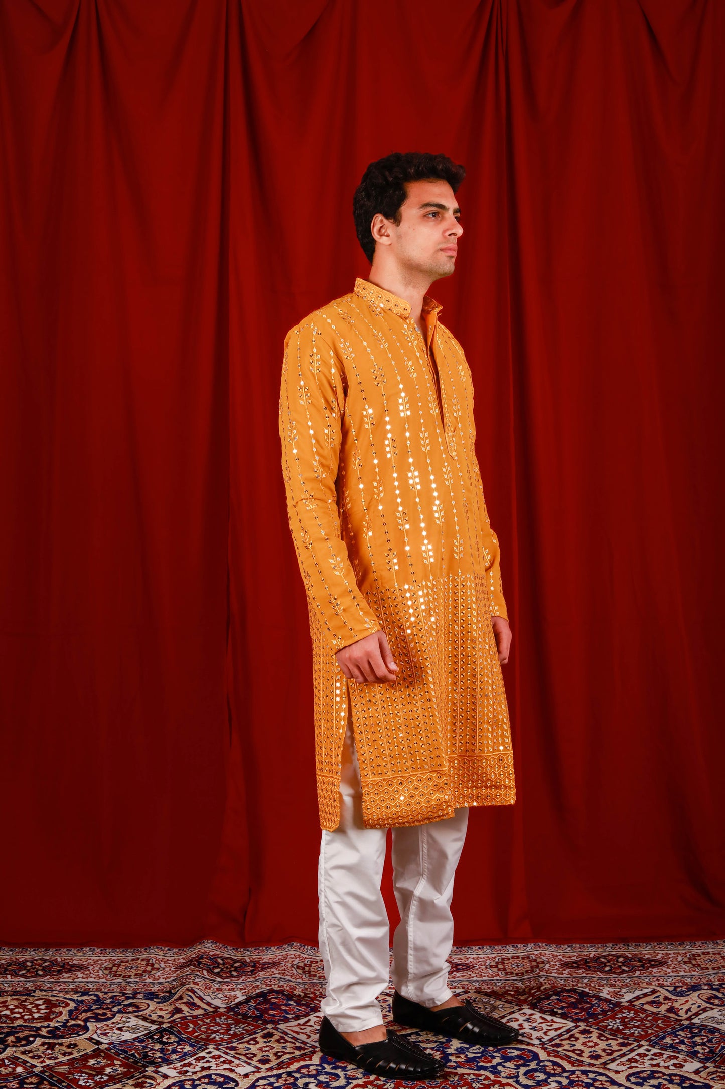 Occur Yellow Floral Embroiderd Kurta With Jari