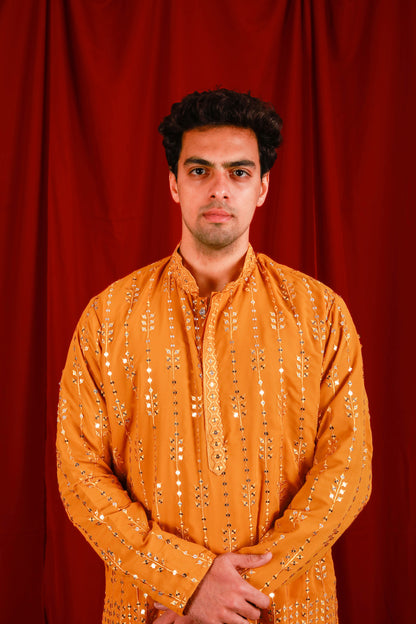 Occur Yellow Floral Embroiderd Kurta With Jari