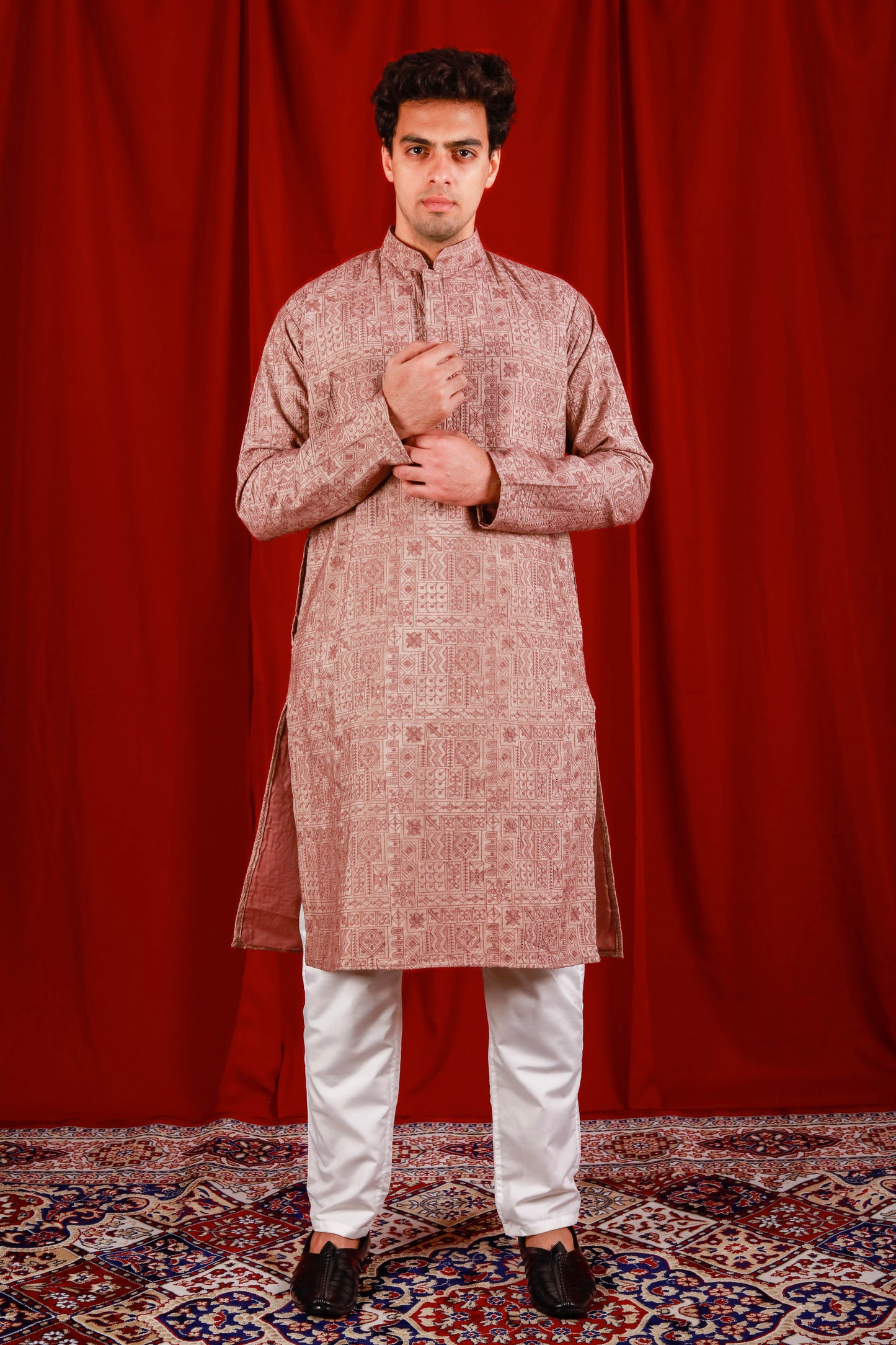 Brown Embroidered Kurta With Floral Designs