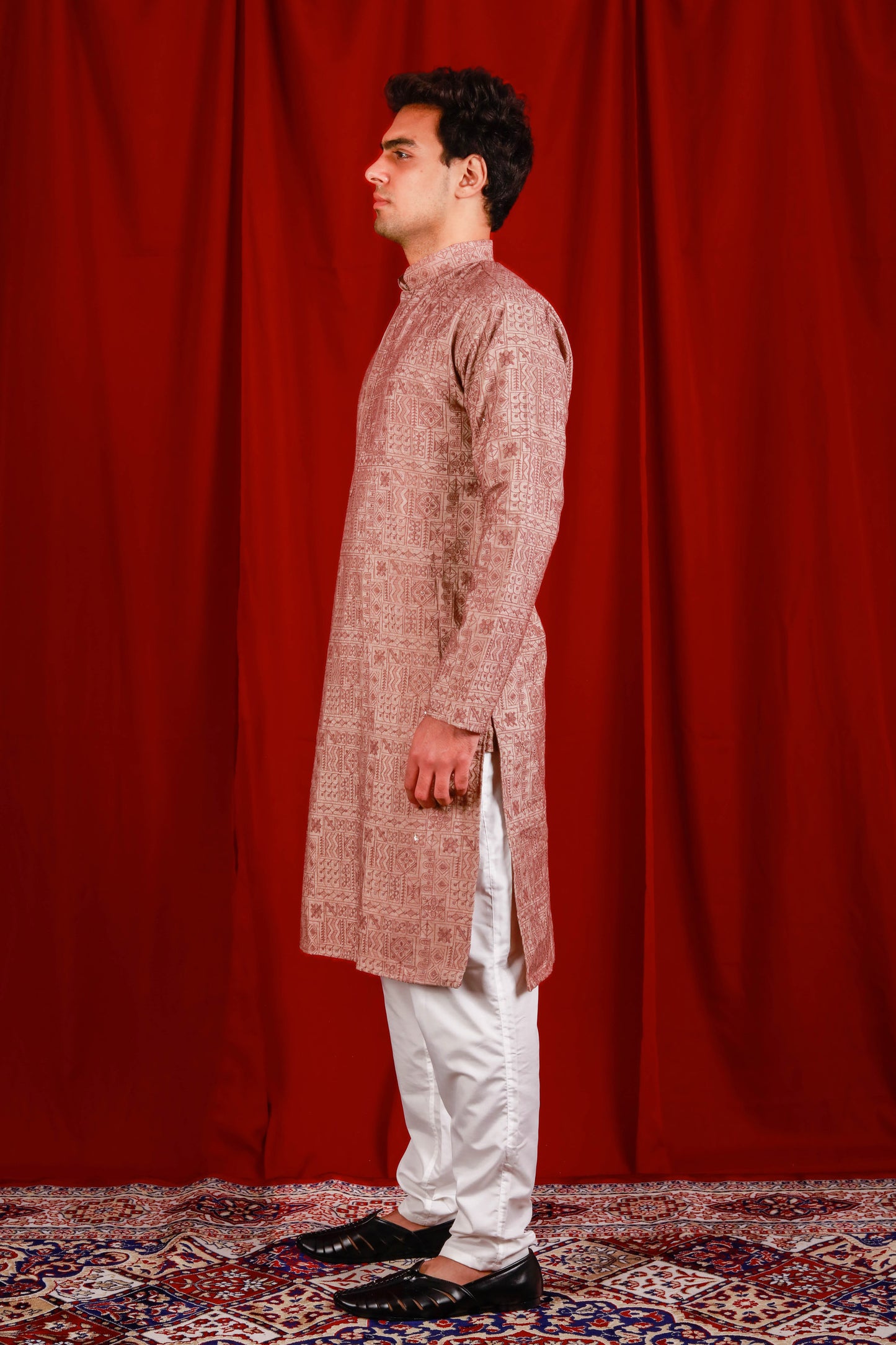 Brown Embroidered Kurta With Floral Designs