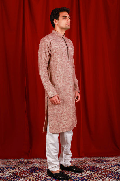 Brown Embroidered Kurta With Floral Designs