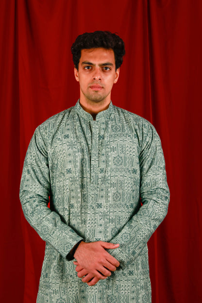 Green Embroidered Kurta With Floral Designs